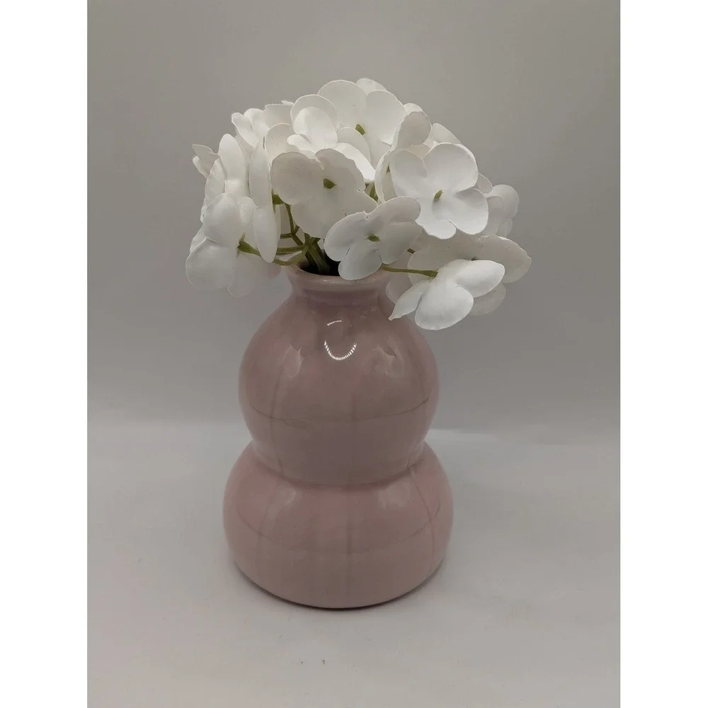 Design International Pink Ceramic Gourd Vase White Artificial Flowers‎ DIG48470